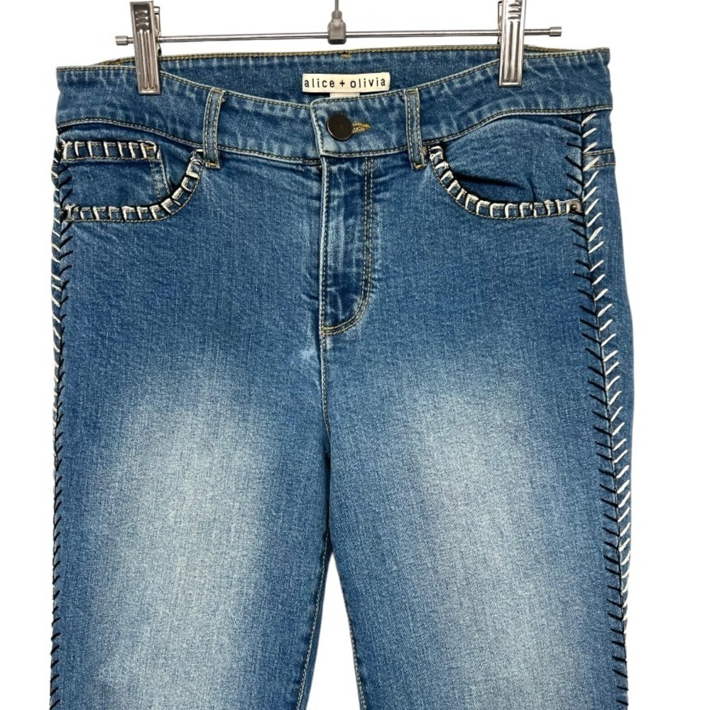 Alice + Olivia Side Stitch Boho Stretch Premium Denim Ankle Flare Jeans Women 27 - Picture 2 of 11